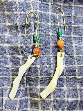 Handmade Mother Of Pearl, Red Aventurine, And Turquoise Earrings